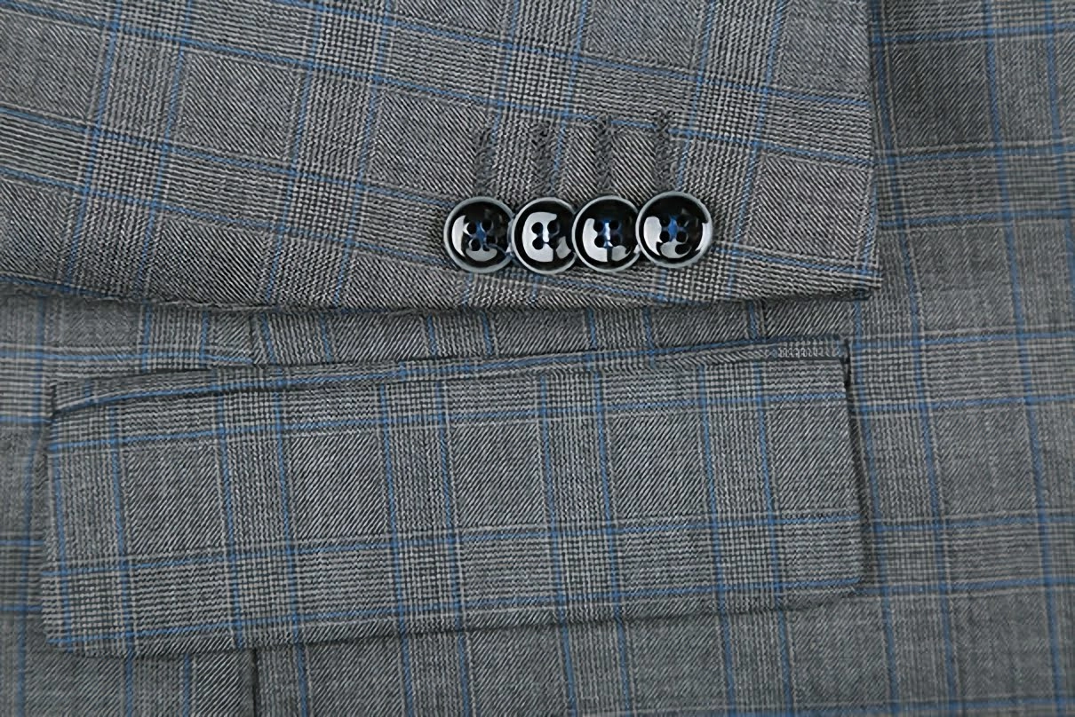 100% Wool Glen Plaid Pattern Regular Fit 2 Button Blazer in Gray