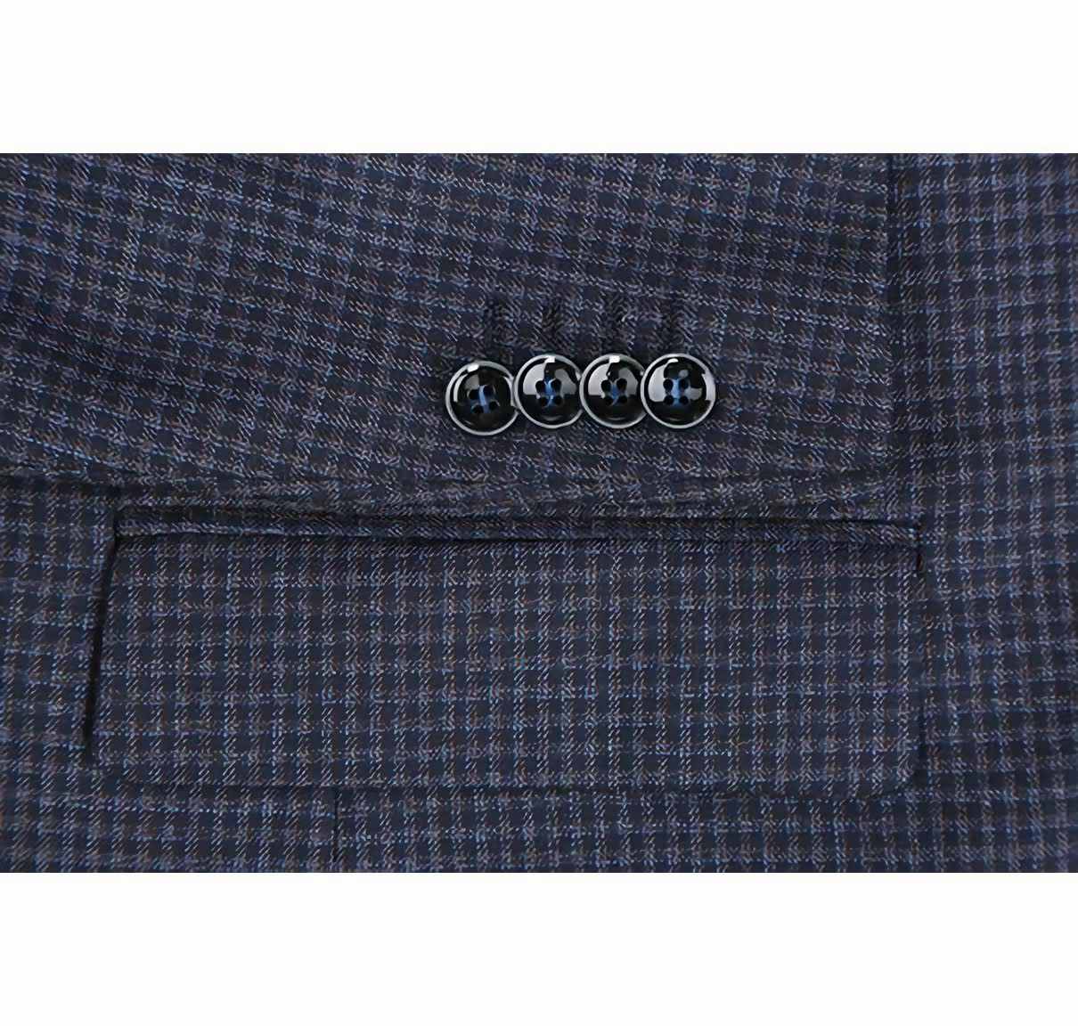 100% Wool Regular Fit 2 Button Blazer Mini Check in Navy