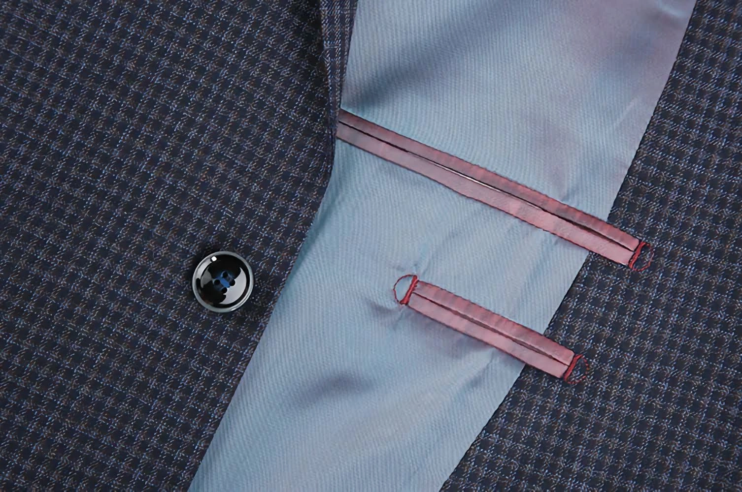 100% Wool Regular Fit 2 Button Blazer Mini Check in Navy