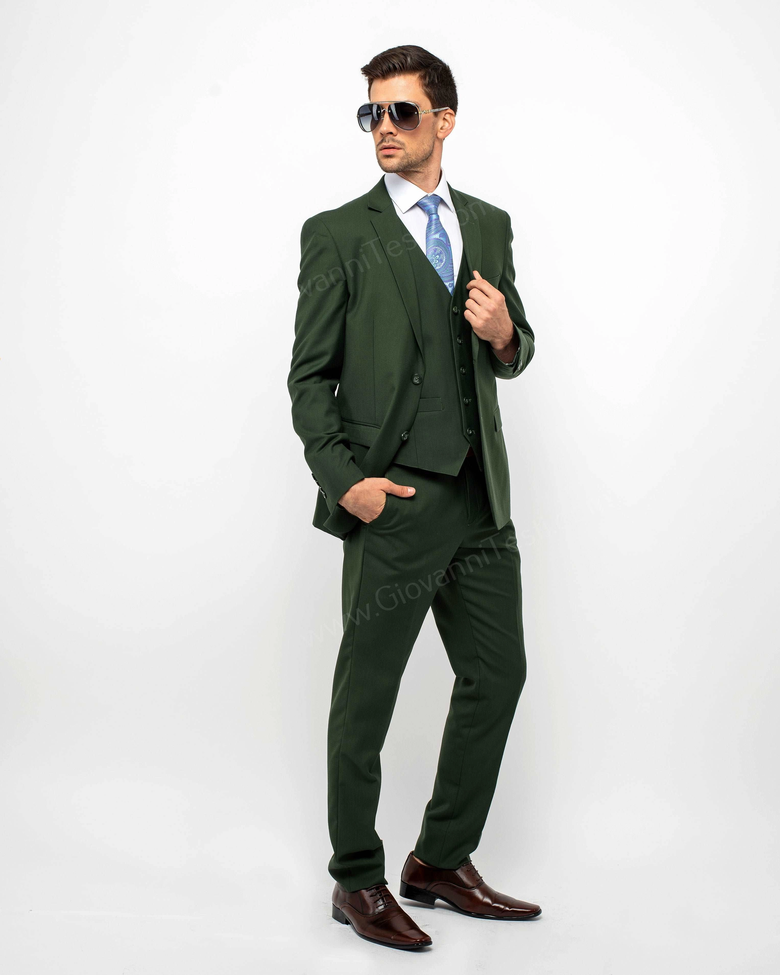 2 Button Notch Lapel Olive Slim Fit Suit FF2SV-4030