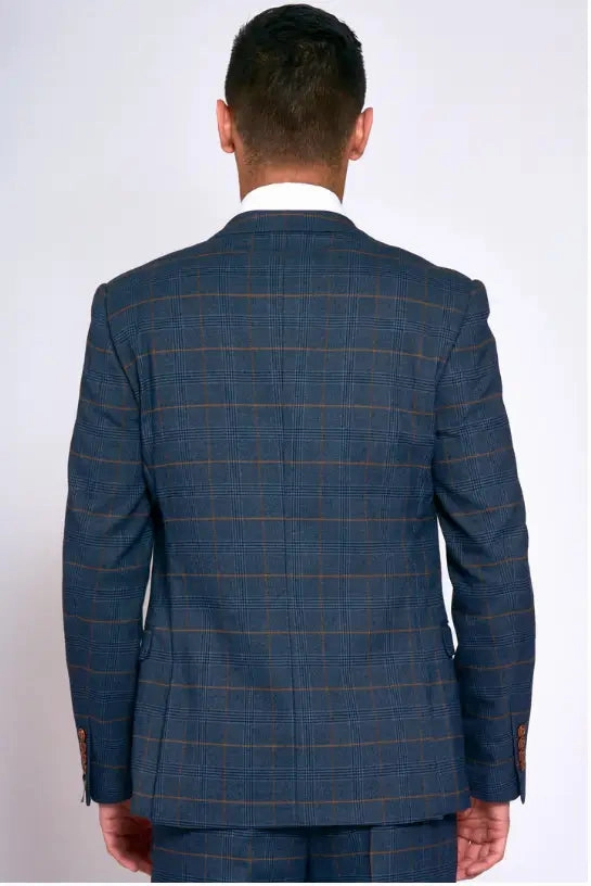 2-Piece Suit - Blue Checkered Men's Suit - Jenson Marine Blue 2pc