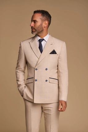 2-Piece Suit - Double Breasted Beige Men's Suit - Cavani Caridi Beige DB