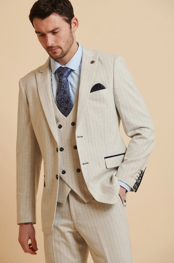 3-Piece Stone Men's Pinstripe Suit - Marc Darcy Grant Stone