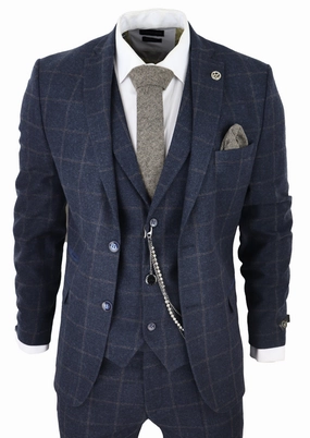 3 Piece Suit Wool Tweed Herringbone