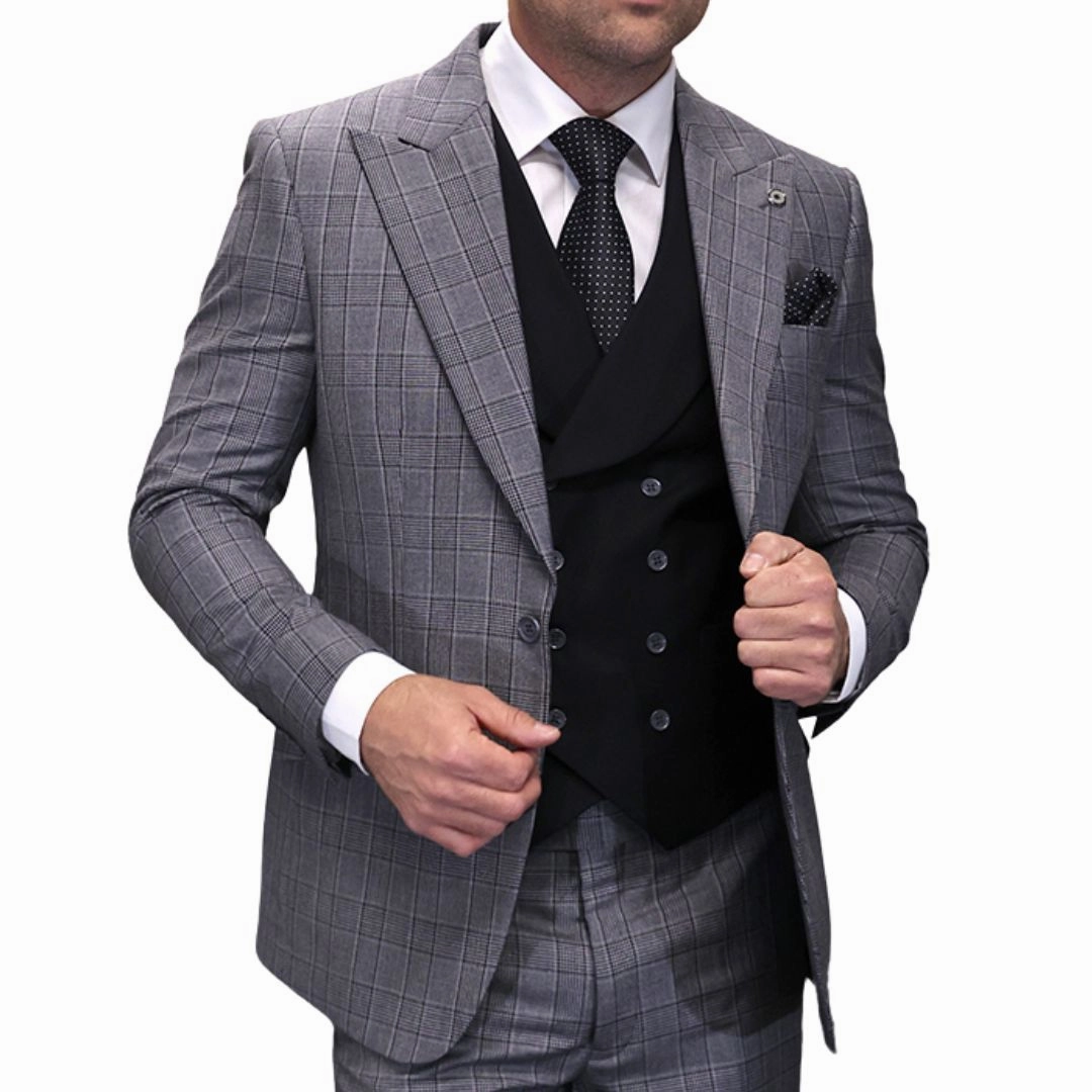Aegis Collection: Black 3-Piece Plaid Modern Fit Suit