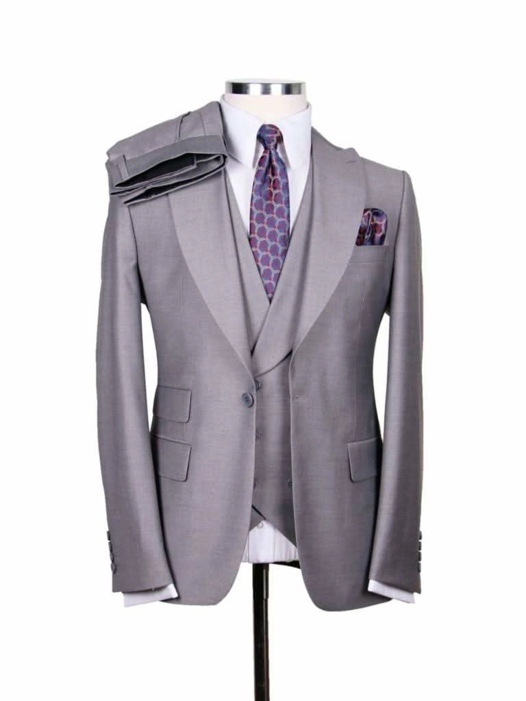 Alberto Nardoni Solid Light Gray 100% Wool 1 Button 3 Piece Regular Fit Suit