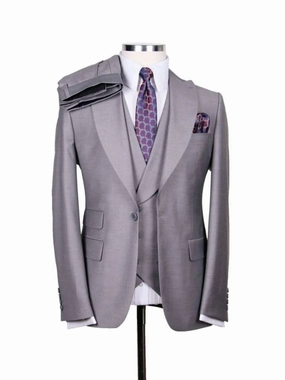 Alberto Nardoni Solid Light Gray 100% Wool 1 Button 3 Piece Regular Fit Suit