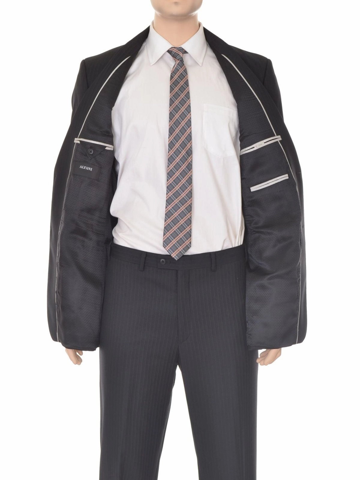 Alfani Classic Fit Black Striped Wool Blend Suit