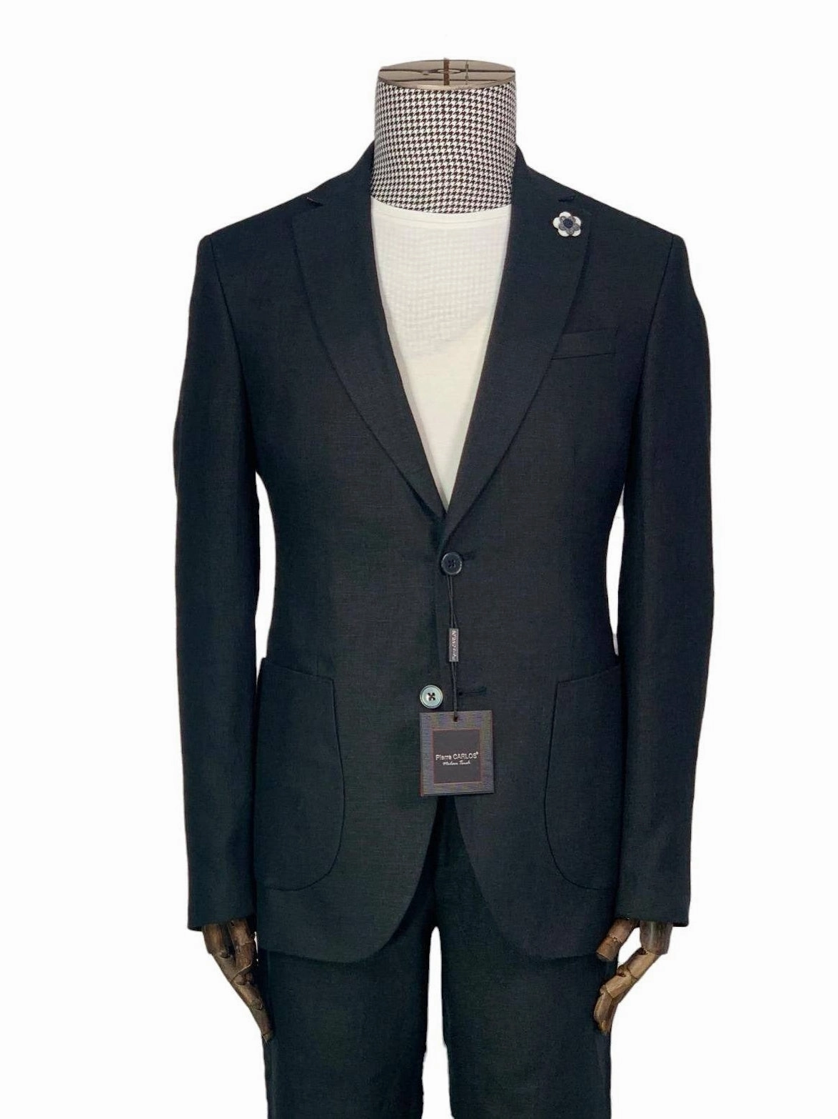 Amonce By Romaster Mens Solid Black Slim Fit 100% Linen 2 Piece Suit