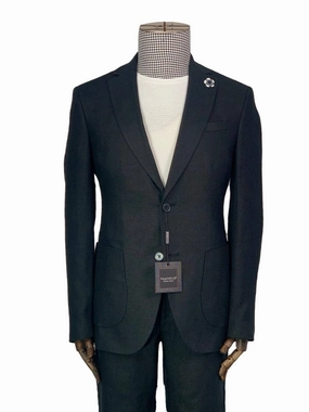 Amonce By Romaster Mens Solid Black Slim Fit 100% Linen 2 Piece Suit