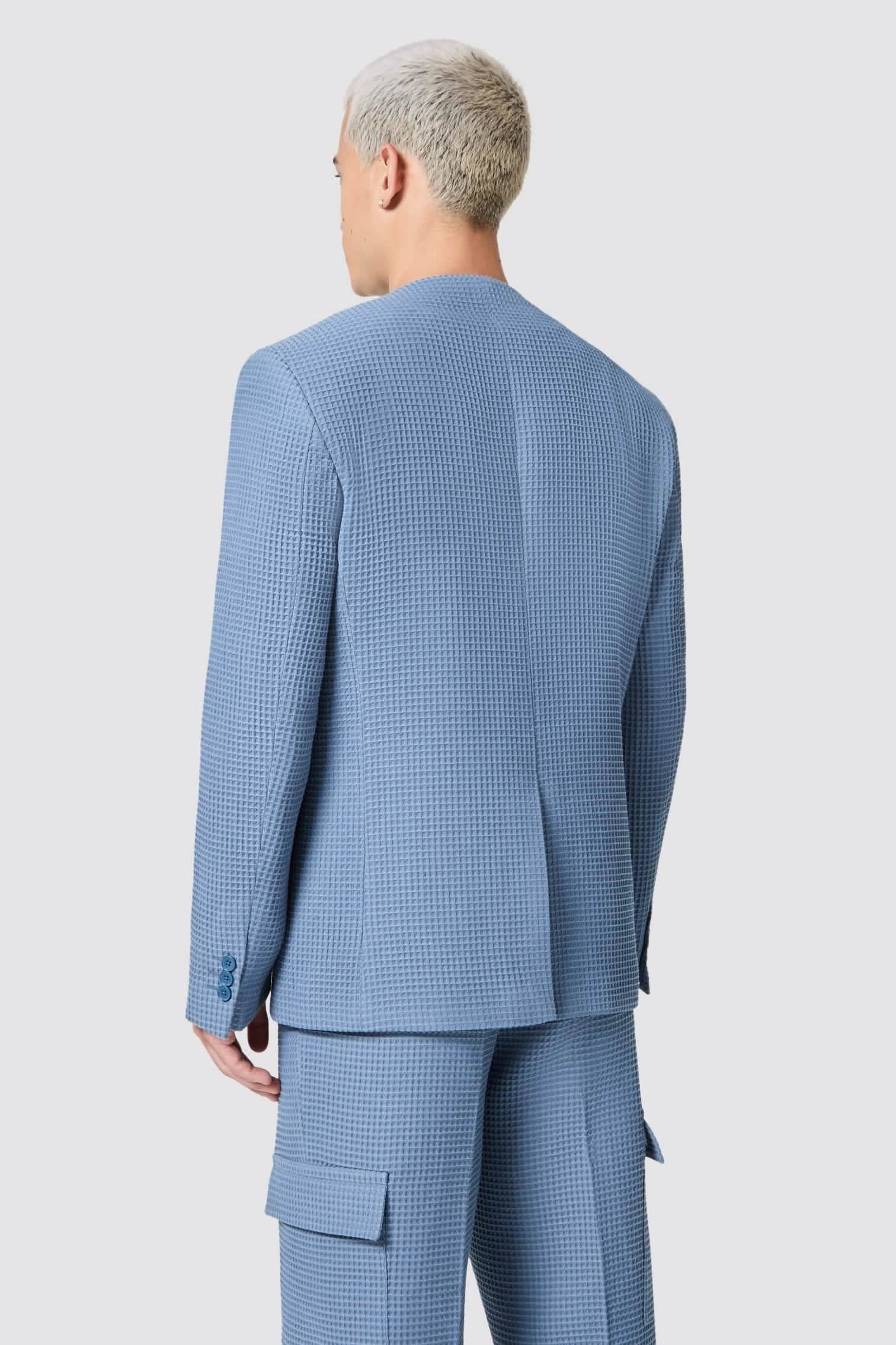 Anthony Oversized Blue Waffle Knit Cotton Suit - ARCHIVE