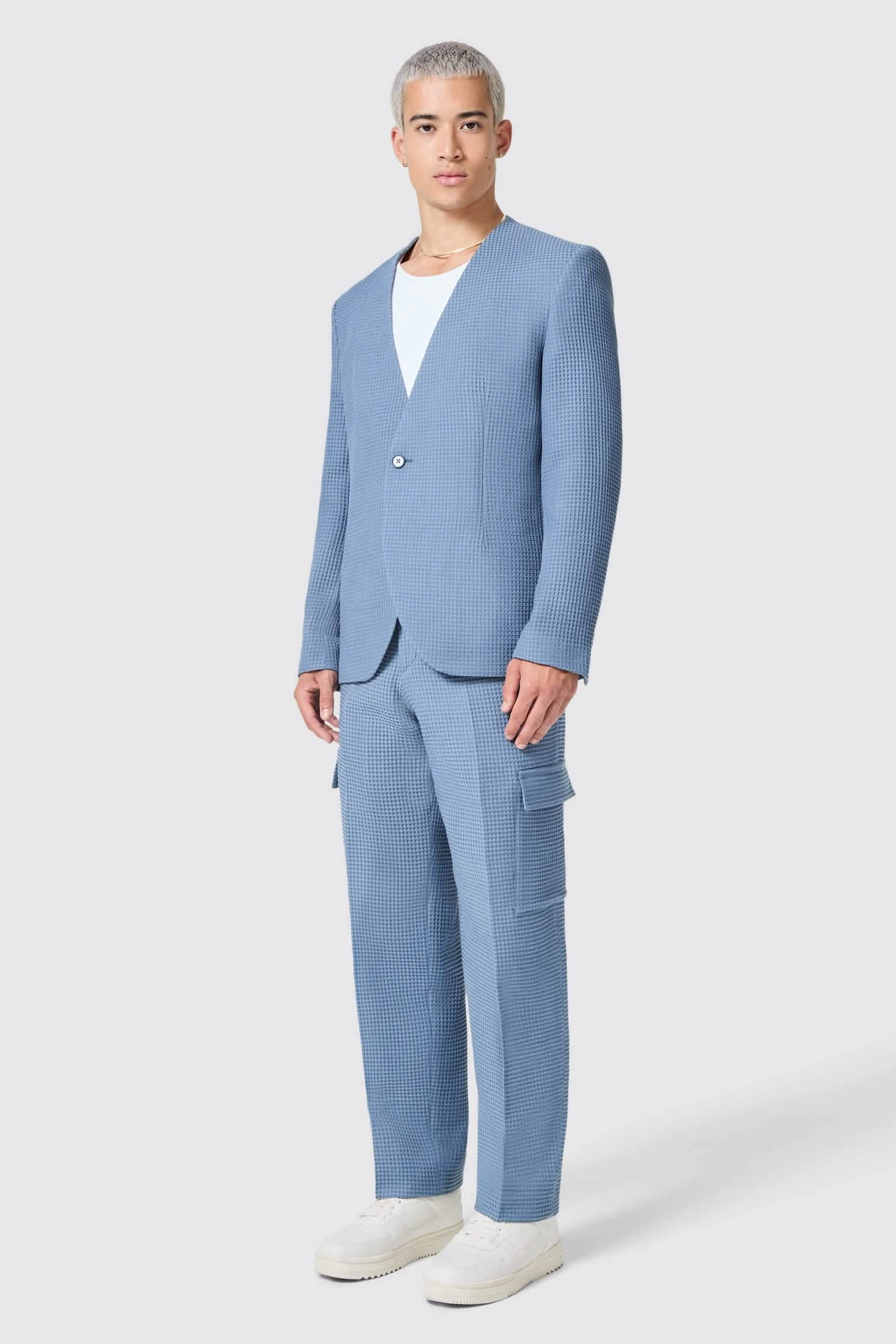 Anthony Oversized Blue Waffle Knit Cotton Suit - ARCHIVE