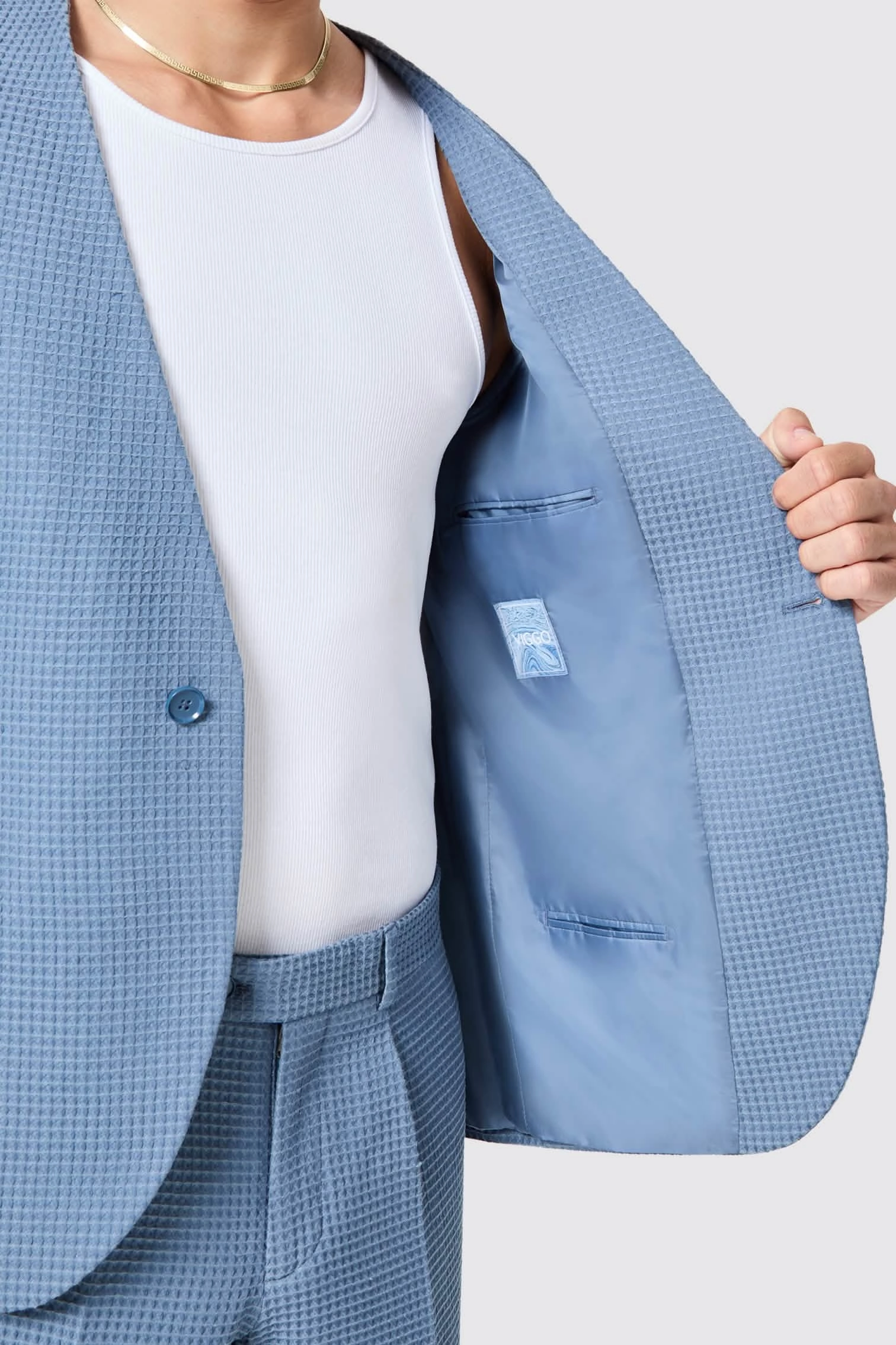 Anthony Oversized Blue Waffle Knit Cotton Suit - ARCHIVE
