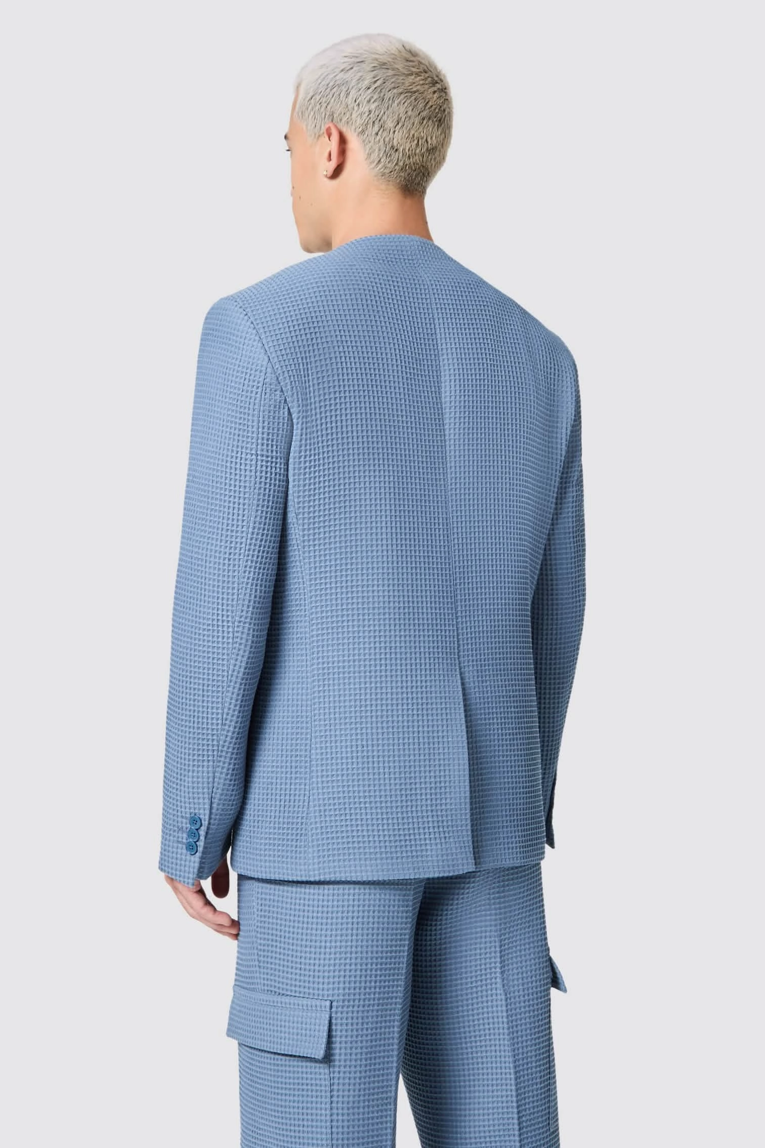 Anthony Oversized Blue Waffle Knit Cotton Suit - ARCHIVE