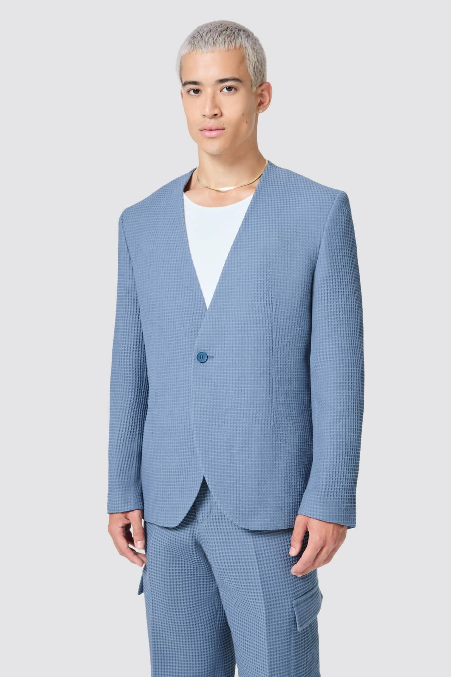Anthony Oversized Blue Waffle Knit Cotton Suit - ARCHIVE