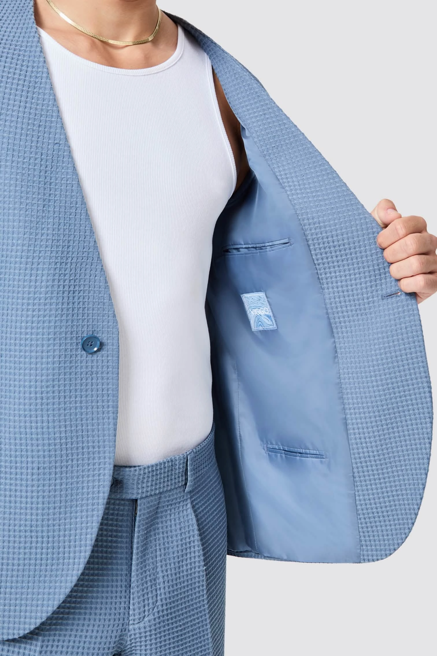 Anthony Oversized Blue Waffle Knit Cotton Suit - ARCHIVE