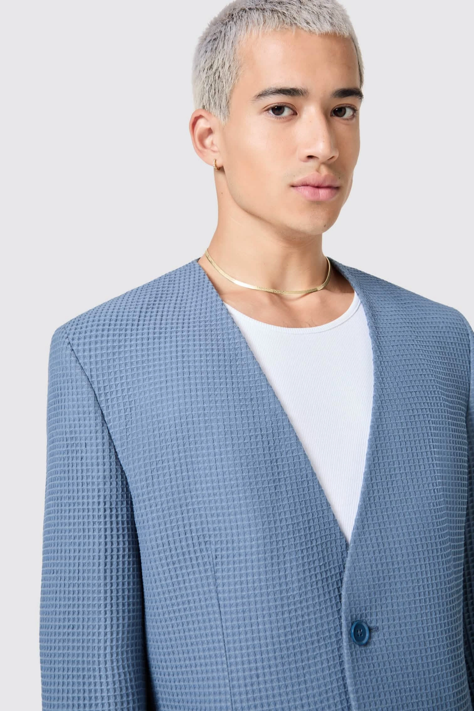 Anthony Oversized Blue Waffle Knit Cotton Suit - ARCHIVE