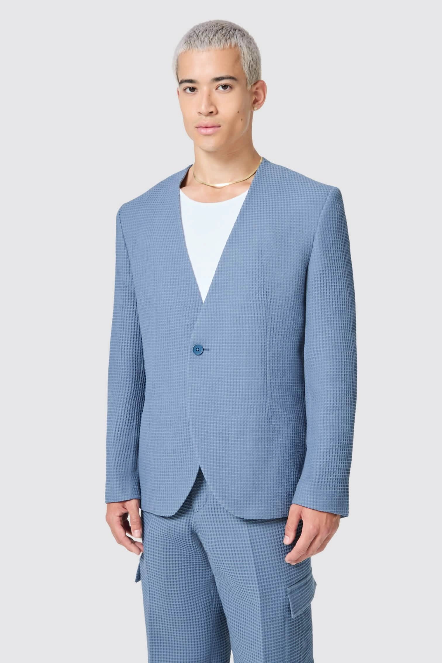 Anthony Oversized Blue Waffle Knit Cotton Suit - ARCHIVE
