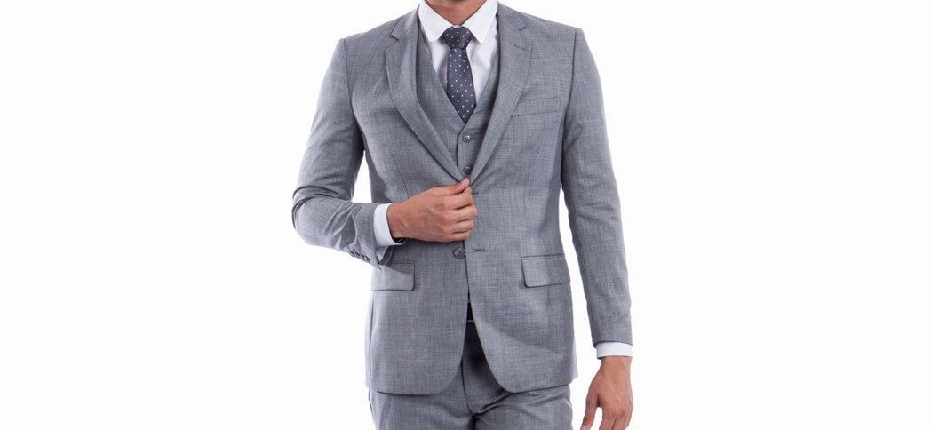 Apollo Collection Stone Grey Sharkskin Three-Piece Suit – Hybrid Fit