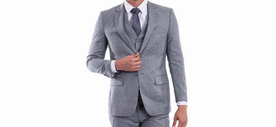 Apollo Collection Stone Grey Sharkskin Three-Piece Suit – Hybrid Fit