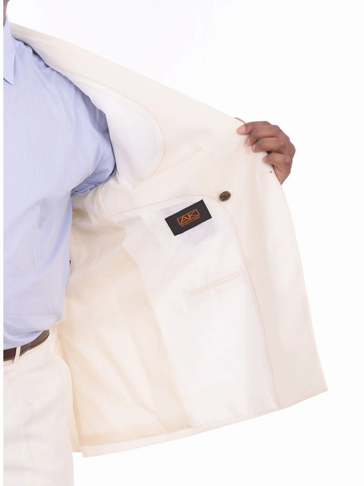 Apollo King Big & Tall Solid Off White Cream 6-on-2 Double Breasted Wool Suit