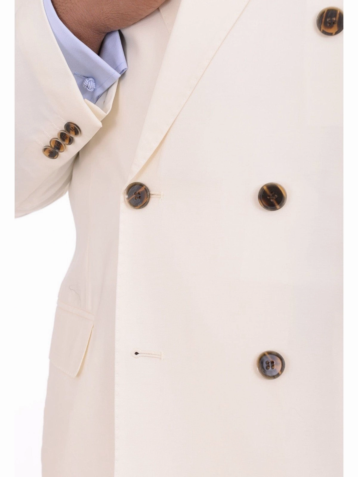 Apollo King Big & Tall Solid Off White Cream 6-on-2 Double Breasted Wool Suit