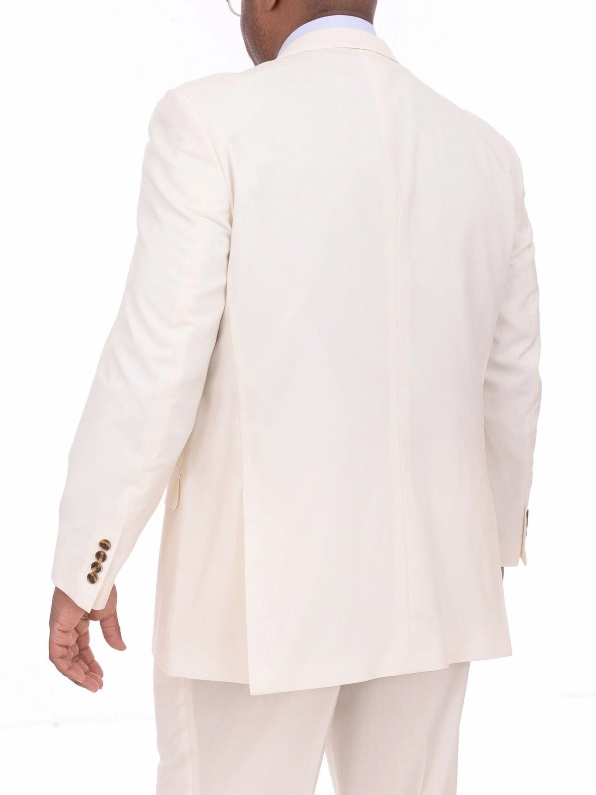 Apollo King Big & Tall Solid Off White Cream 6-on-2 Double Breasted Wool Suit
