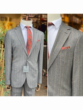 Arthur Black Charcoal Gray Pinstriped Slim Fit 100% VBC Wool Prehemmed Suit