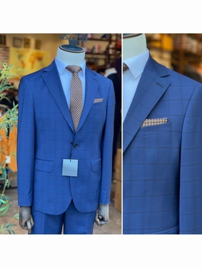 Arthur Black Mens Blue Plaid Slim Fit 100% VBC Wool Prehemmed Suit