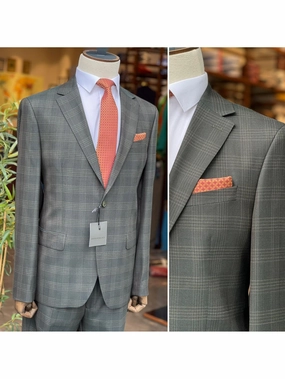 Arthur Black Mens Dark Green Plaid Slim Fit 100% VBC Wool Prehemmed Suit
