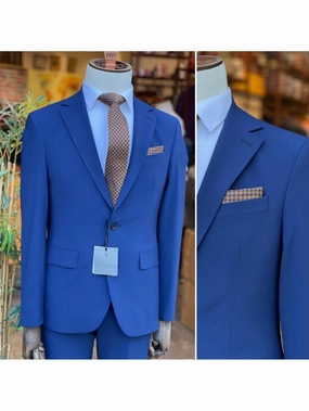 Arthur Black Mens Solid Blue Slim Fit 100% Stretch Wool Prehemmed Suit