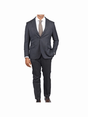 Arthur Black Slim Fit Grey Blue Check Light Flannel Reda Wool Suit