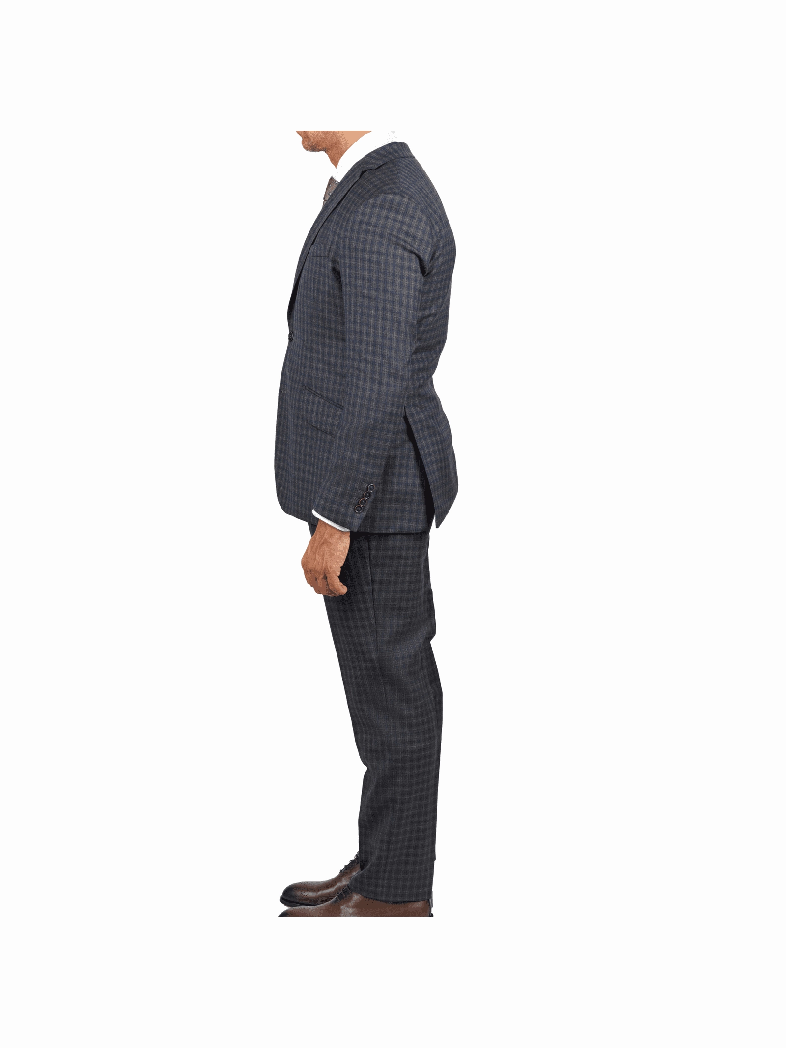 Arthur Black Slim Fit Grey Blue Check Light Flannel Reda Wool Suit