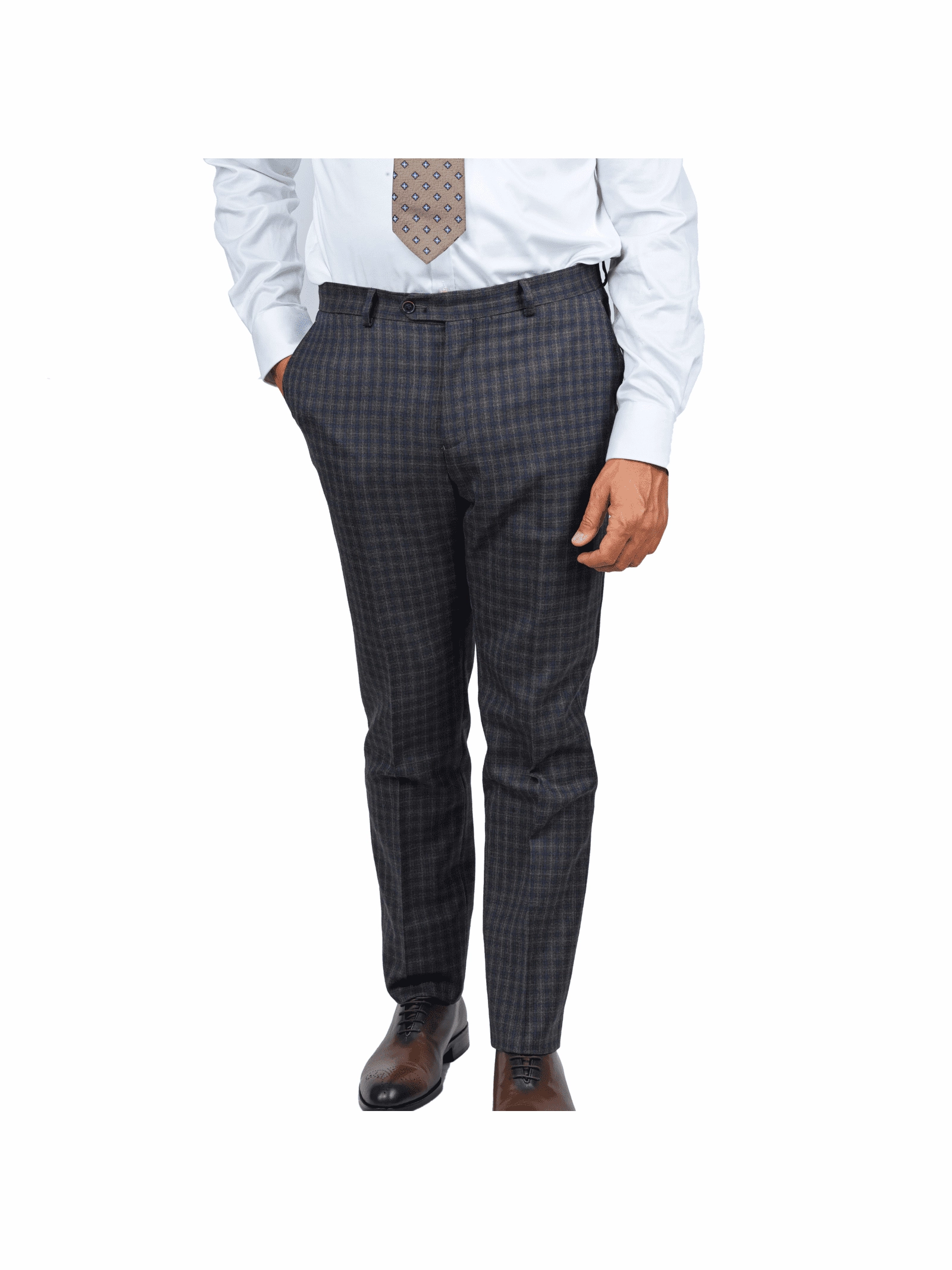Arthur Black Slim Fit Grey Blue Check Light Flannel Reda Wool Suit