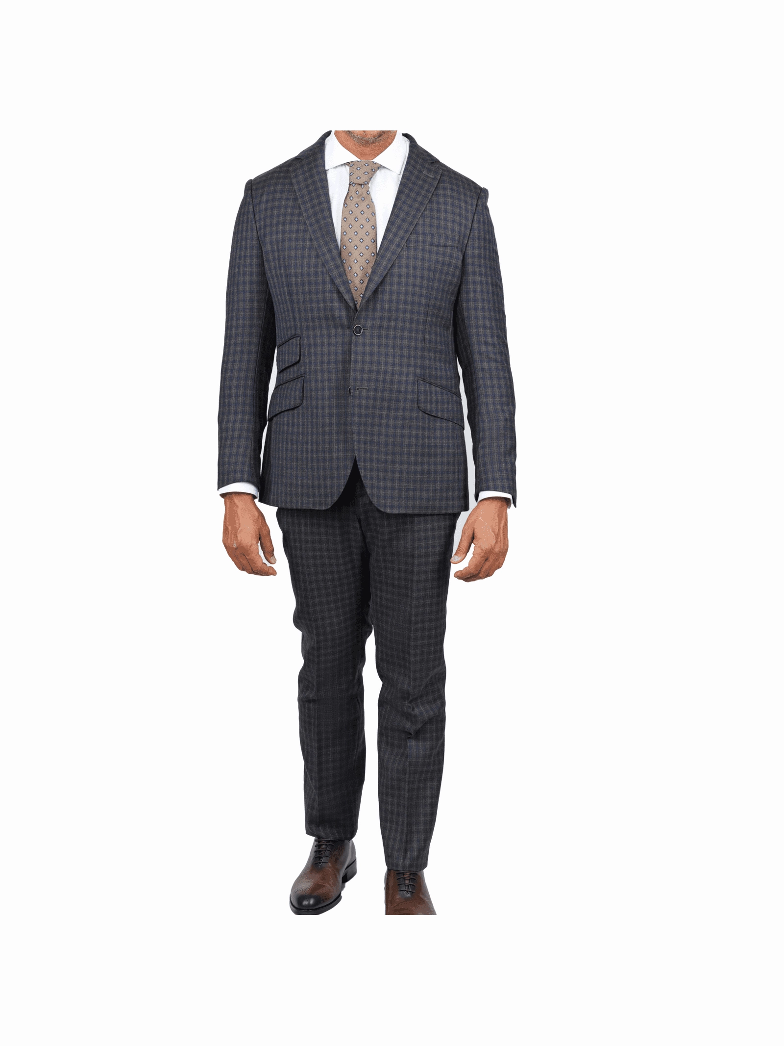 Arthur Black Slim Fit Grey Blue Check Light Flannel Reda Wool Suit
