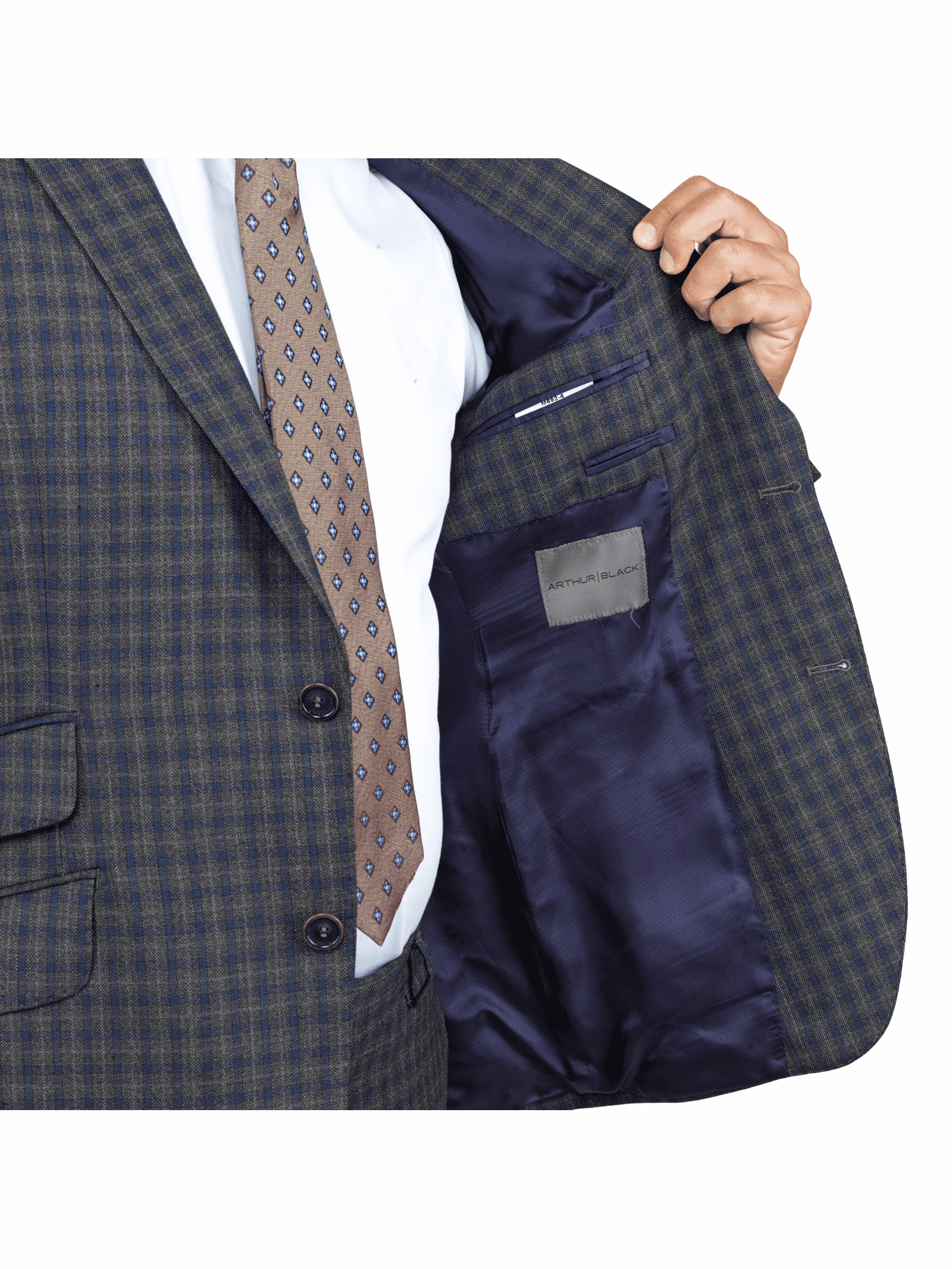 Arthur Black Slim Fit Grey Blue Check Light Flannel Reda Wool Suit