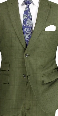 Astro Collection: Olive 2 Piece Windowpane Single Breasted Modern Fit Suit