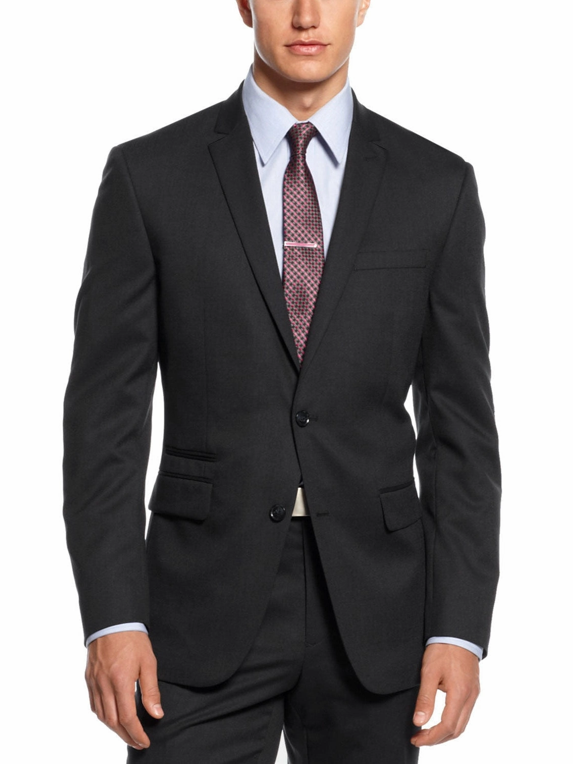 Bar III Mens Slim Fit Black Wool Blend 2 Piece Suit