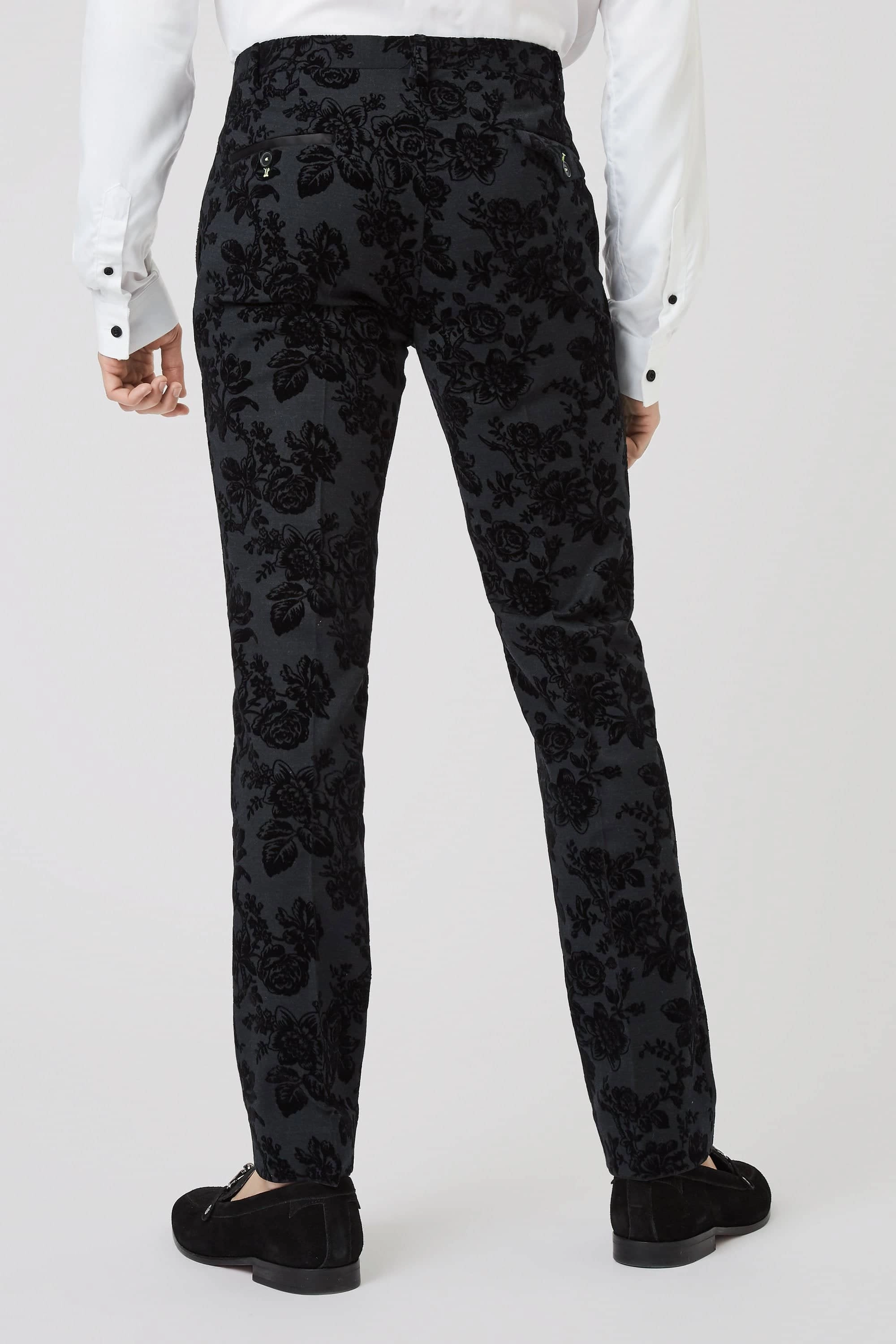 Belsize Skinny Fit Black Floral Tuxedo Suit - ARCHIVE