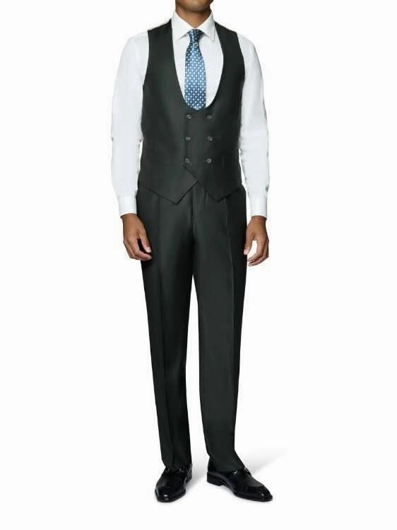 Beragamo Elegant Men's Solid Olive 100% Wool Classic Fit Vested Suit