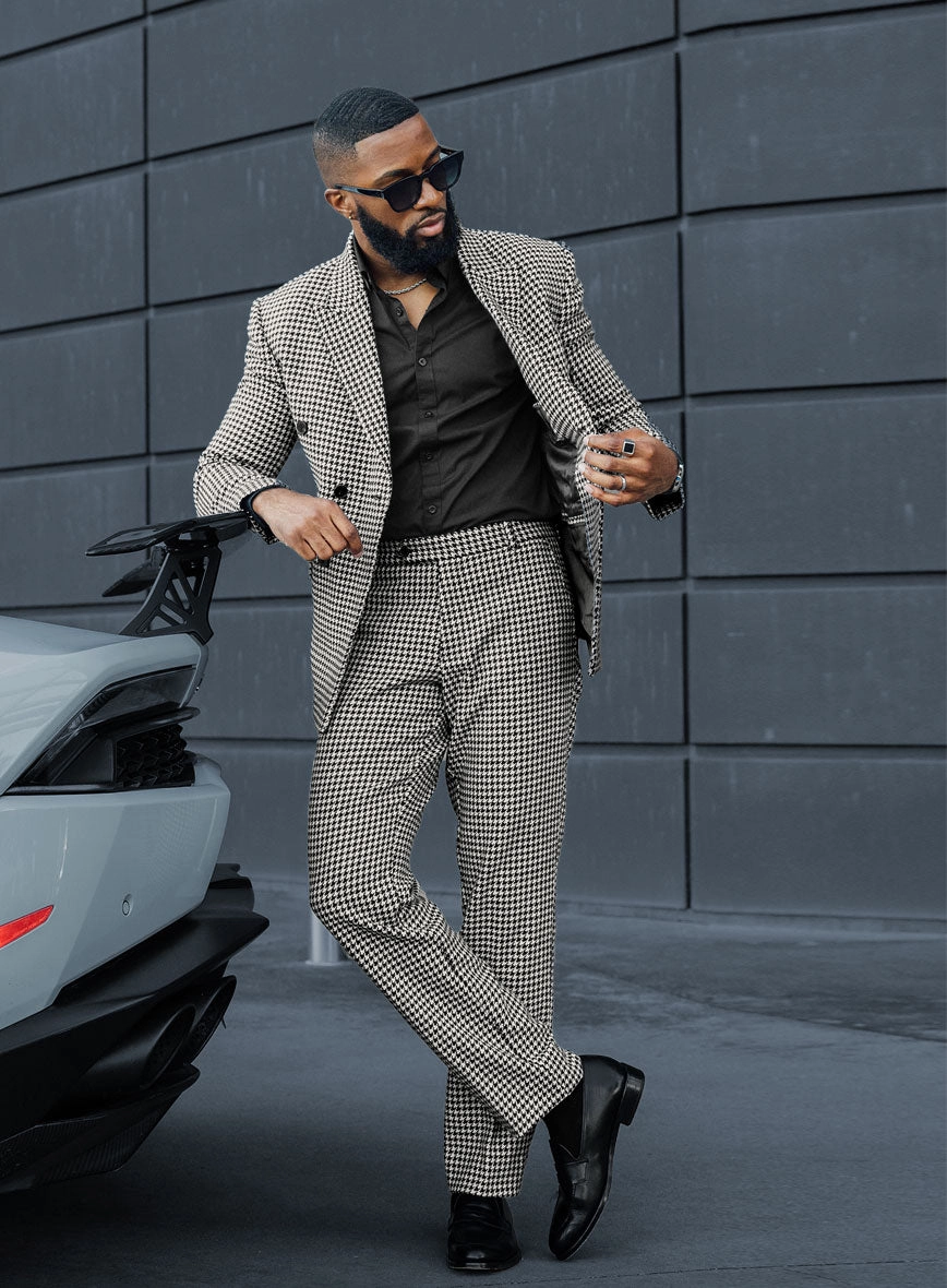 Big Houndstooth BW Tweed Double Breasted Suit