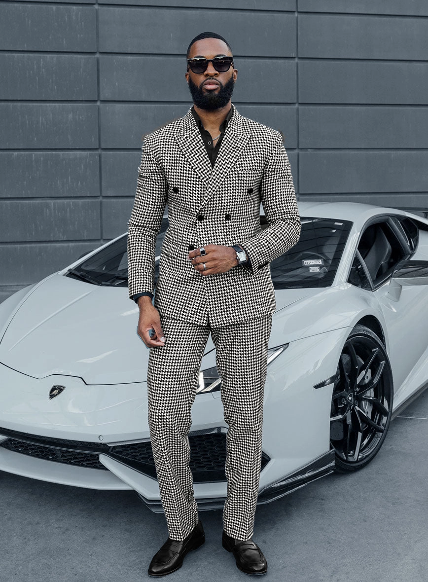 Big Houndstooth BW Tweed Double Breasted Suit