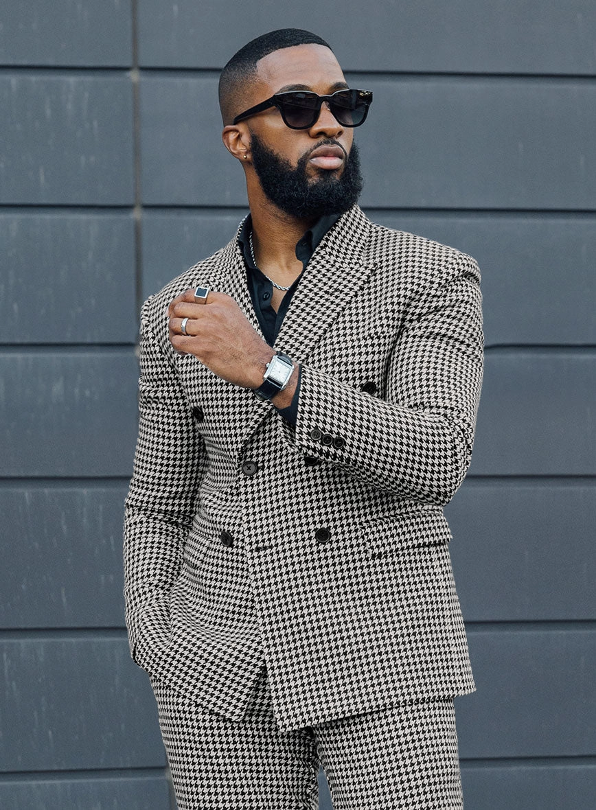 Big Houndstooth BW Tweed Double Breasted Suit