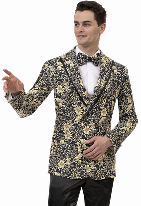 Black & Gold Floral Print Fashion Blazer J160