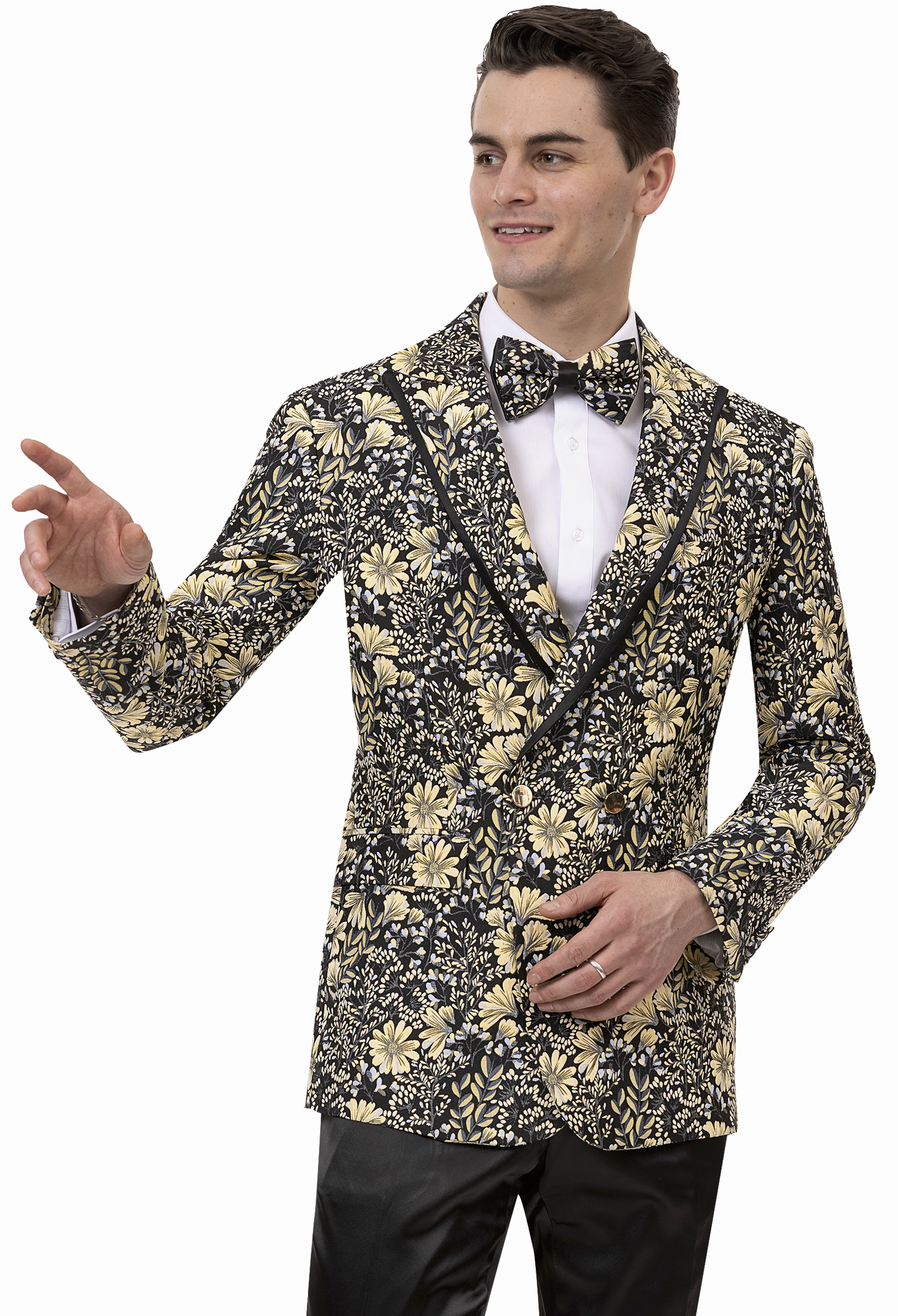 Black & Gold Floral Print Fashion Blazer J160