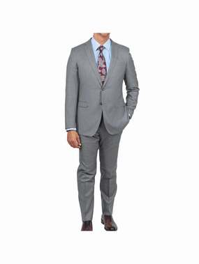 Blujacket Mens Solid Light Gray Wool Cashmere Trim Fit 2 Piece Suit