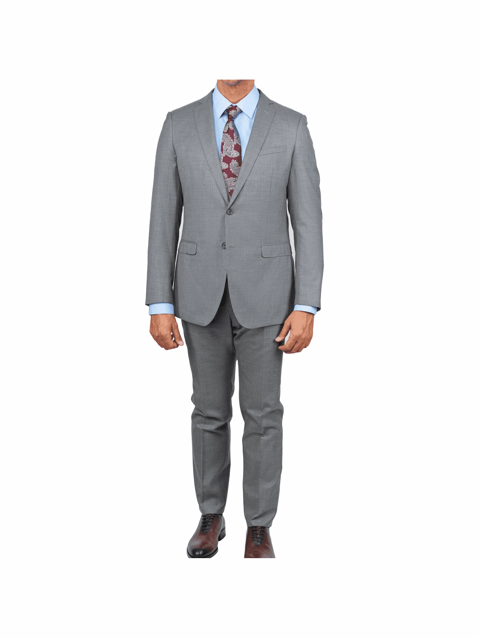 Blujacket Mens Solid Light Gray Wool Cashmere Trim Fit 2 Piece Suit