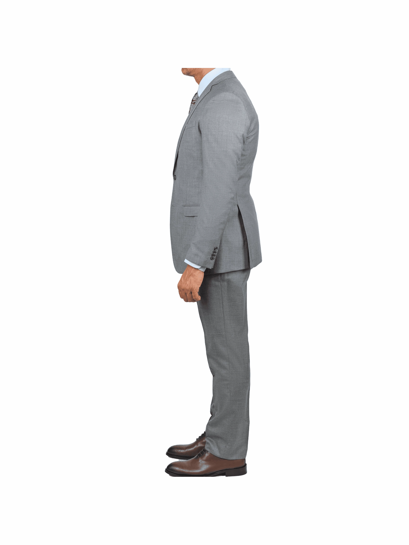 Blujacket Mens Solid Light Gray Wool Cashmere Trim Fit 2 Piece Suit