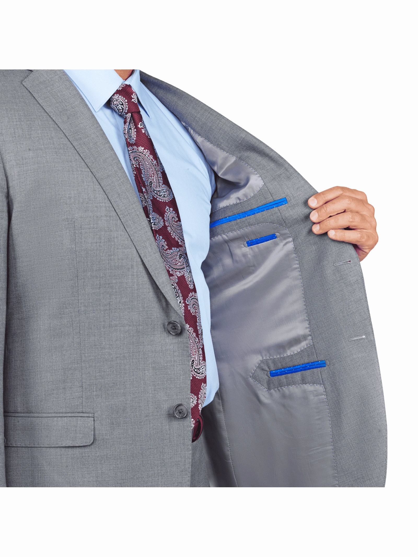 Blujacket Mens Solid Light Gray Wool Cashmere Trim Fit 2 Piece Suit