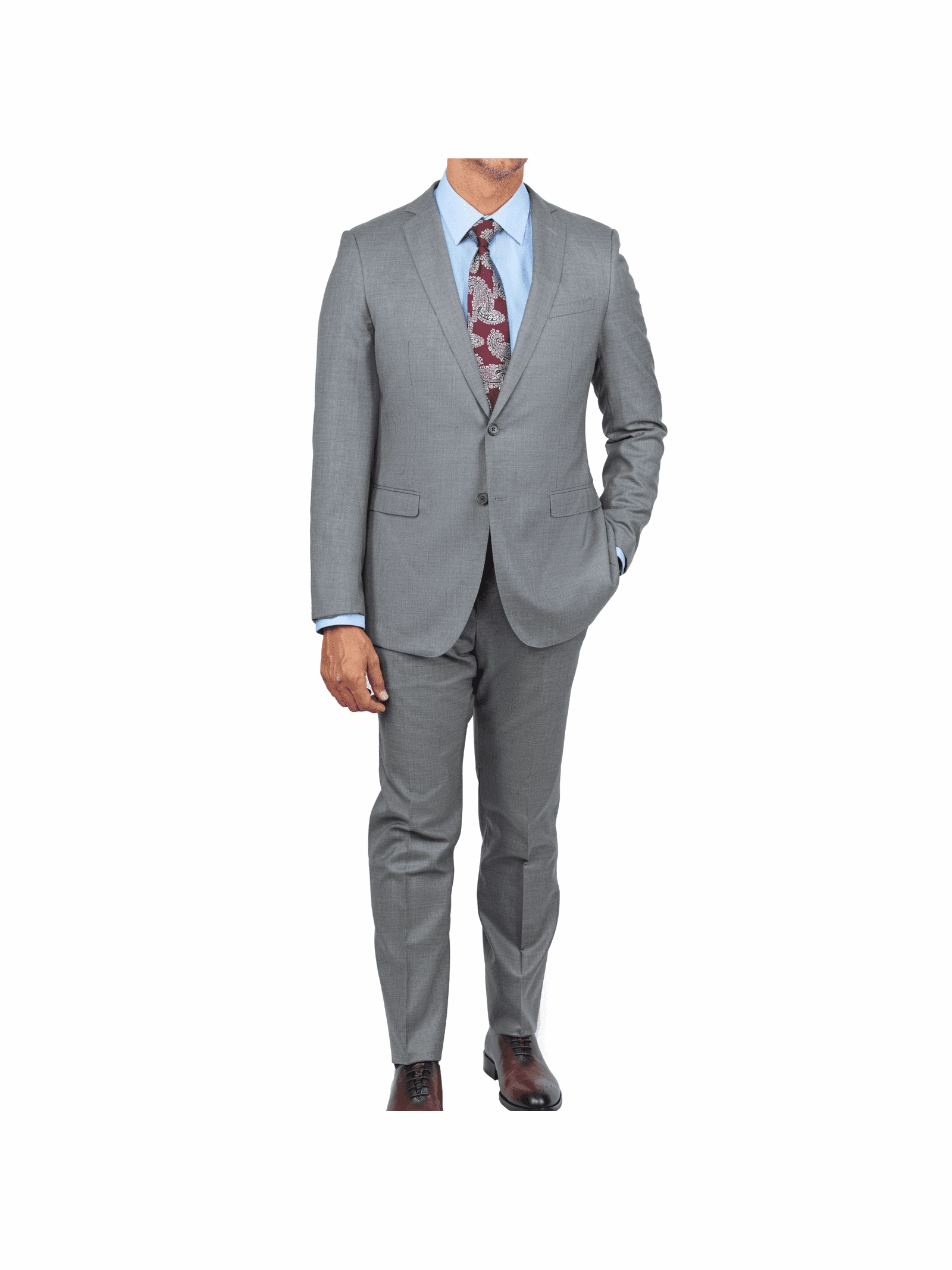 Blujacket Mens Solid Light Gray Wool Cashmere Trim Fit 2 Piece Suit